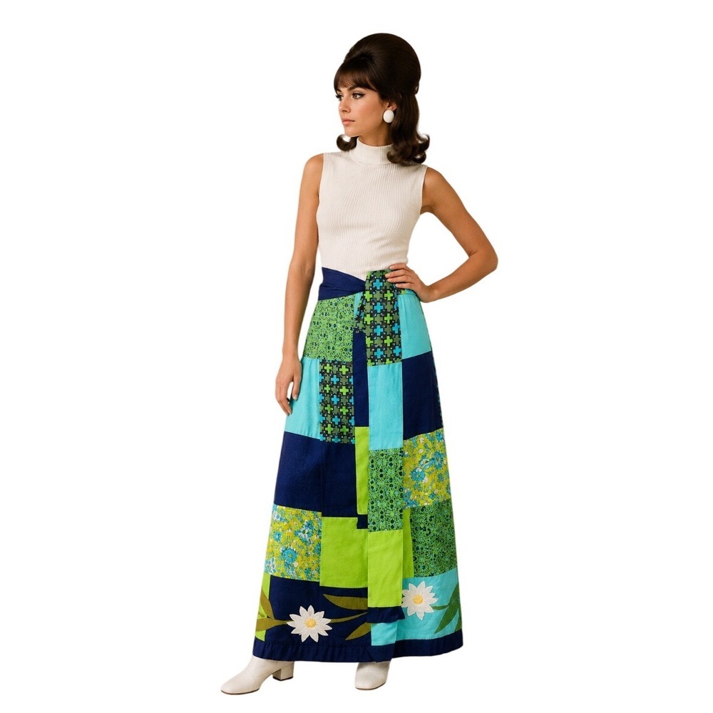 Vintage 70s Patchwork Maxi Skirt  Sz L Grass Roots‎ Craftsmen  Festival Boho